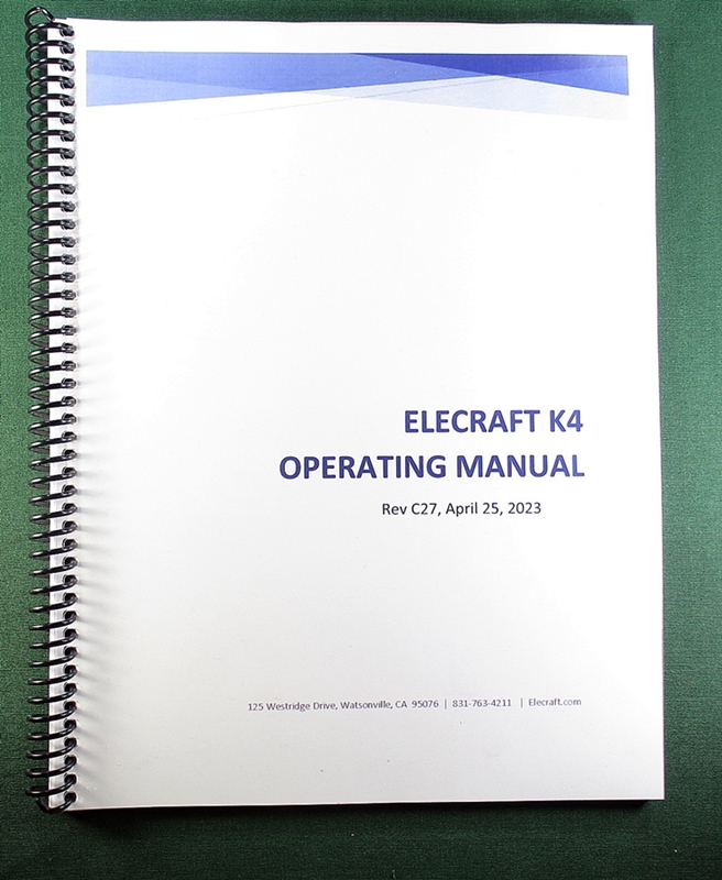 Elecraft K-4 Instruction Manual Rev C27 - Click Image to Close